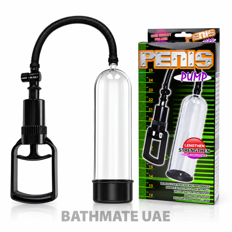 Penis pump UAE with clear vacuum cylinder, hand pump and pressure hose