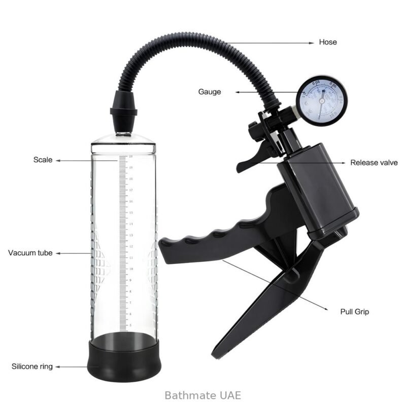 Bathmate UAE vacuum pump with gauge, hose, release valve and measuring scale
