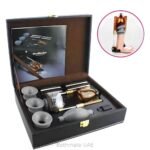 SizeDoctor penis enlargement kit with vacuum cylinder, pump bulb, extension rods and silicone sleeves in a carrying case.