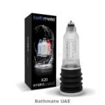 Bathmate Hydromax X20 water-based penis pump with black base and packaging