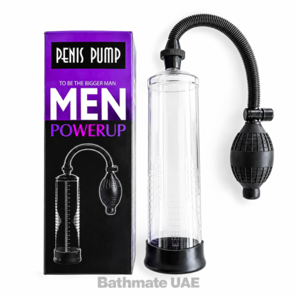 Men PowerUp manual penis pump with transparent cylinder, vacuum hose and hand pump